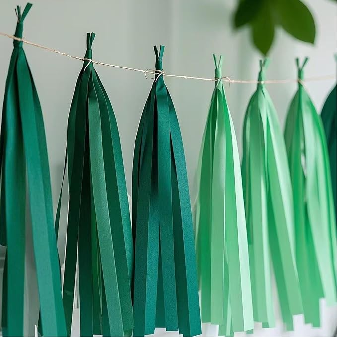 Green Gradient Tissue Paper Tassels 30pcs Streamers Party - Image 6