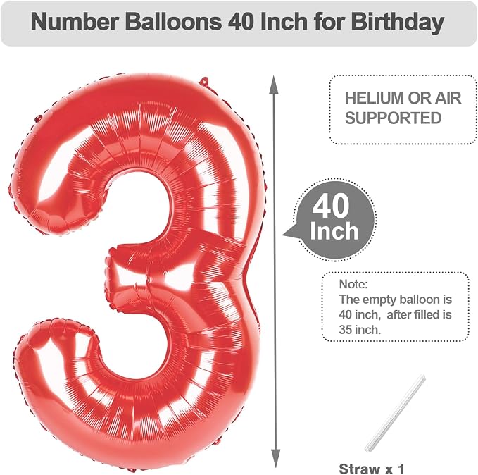 Numbers 20 Balloon 40Inch Red Balloons - Image 5