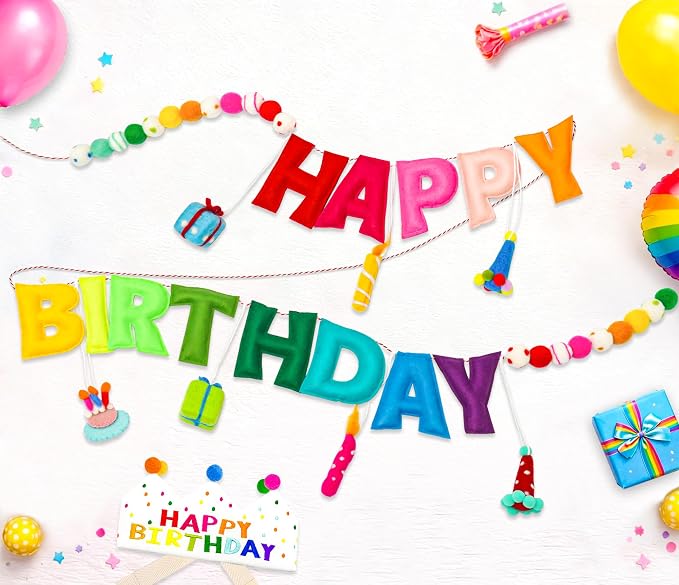 Pre-Strung Happy Birthday Banner, Felt Birthday Garland - Image 2