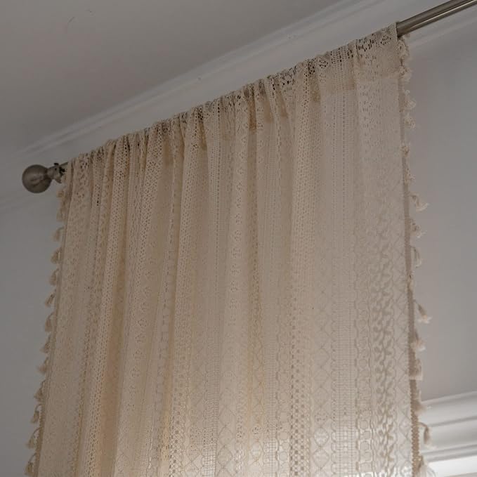 Sutuo Home Boho Curtain Crochet Lace Semi-Sheer Bohemian Hollow Knitted - Image 4
