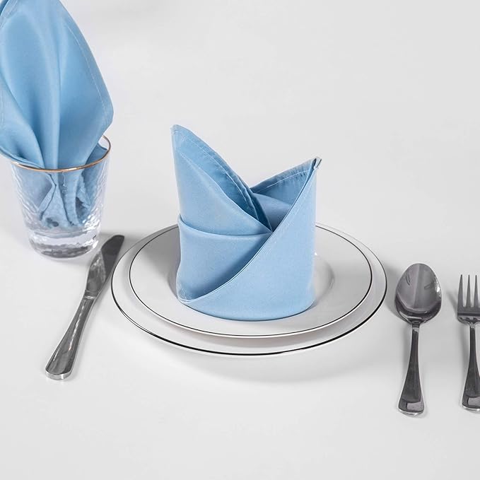 Cloth Napkins 20x20 inch Washable Polyester Dinner Napkins Soft Table Napkins for Wedding Party Dining Banquet(Blue Mist,12PCS)