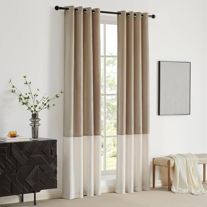 BULBUL Luxury Two Tone Velvet Curtains 96 inch- Cream Ivory Champagne | Modern - Image 7