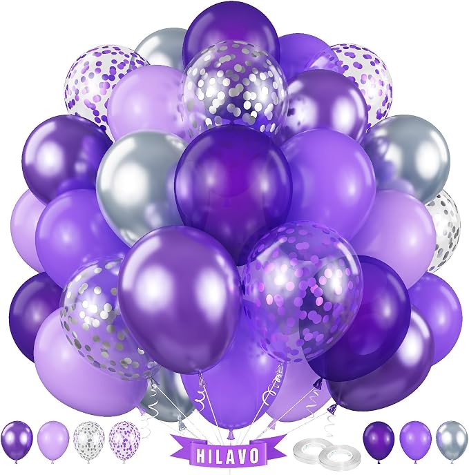 Purple Balloons Set 60 Pcs Dark Purple and Silver Balloons 12 Inch Royal Purple by HILAVO