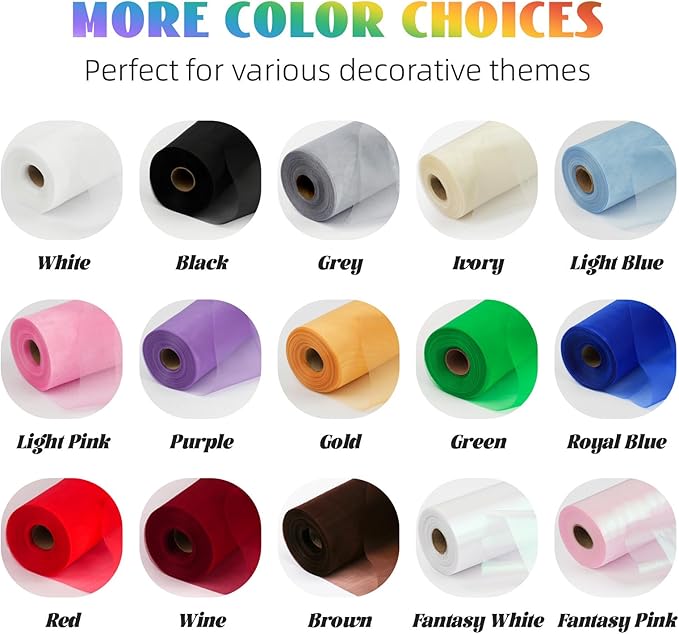 Crystal Organza Fabric Tulle 11 Inch by 50 Yards Sheer Tulle Rolls for DIY Craft Wedding Party Baby Shower Decor Gift Wrapping Party Supplies (Ivory)