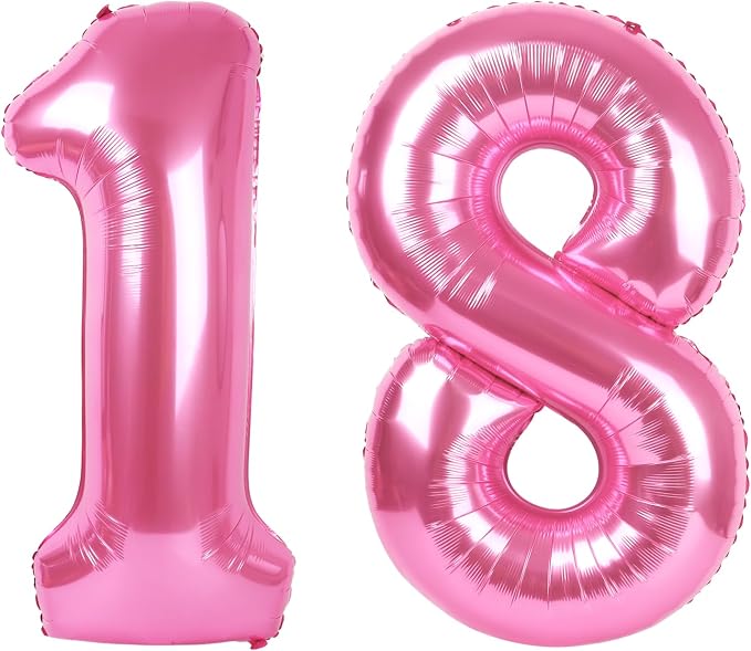 Giant Pink 18 Balloon Number 40 Inch, 18 Number Balloons Birthday Supplies by Upgesy