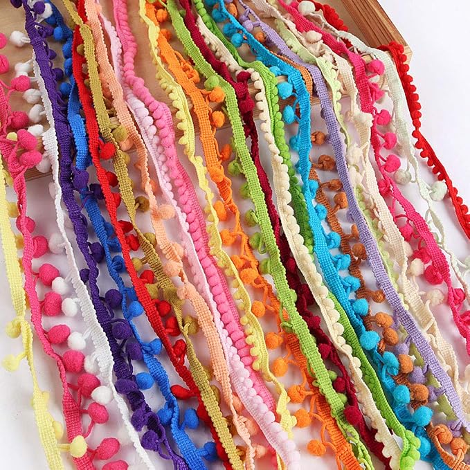 24yards Pom Pom Trim Random 0.39 to 0.59inch Ball Fringe Garland Ribbon Sewing by SorrentoCrafts