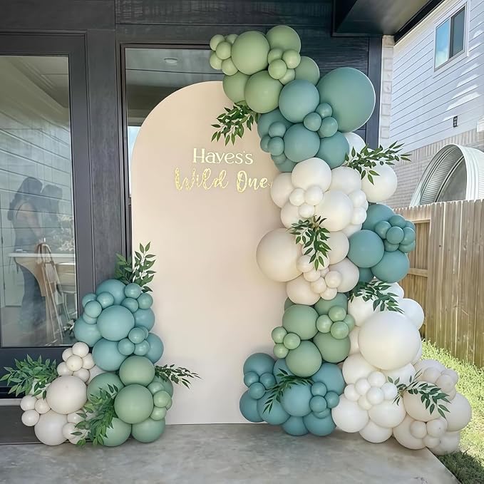 Sage Green and White Balloons, Neutral Dusty Olive Green White Beige Cream - Image 2