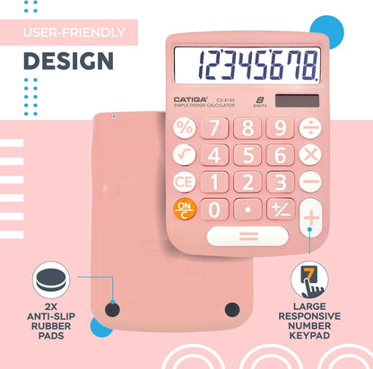 CATIGA Desktop Calculator 8 Digit with Solar Power and LCD Display, Big Buttons, for Home, Office, School, Class and Business, 4 Function Small Basic Calculators for Desk, CD-8185