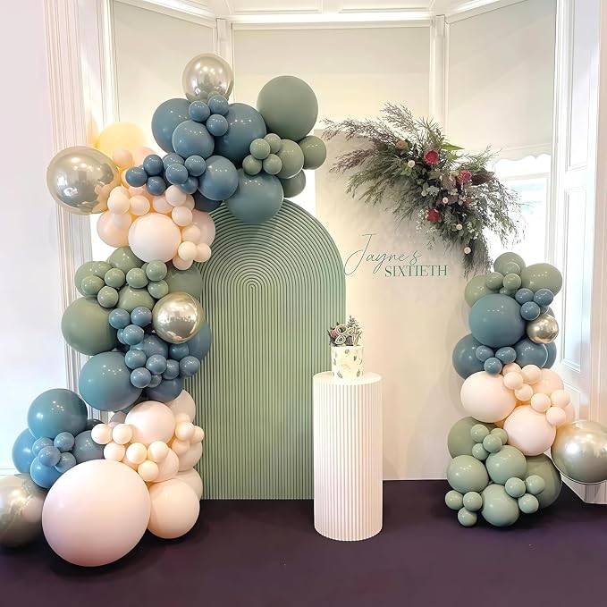 Sage Green and White Balloons, Neutral Dusty Olive Green White Beige Cream - Image 5
