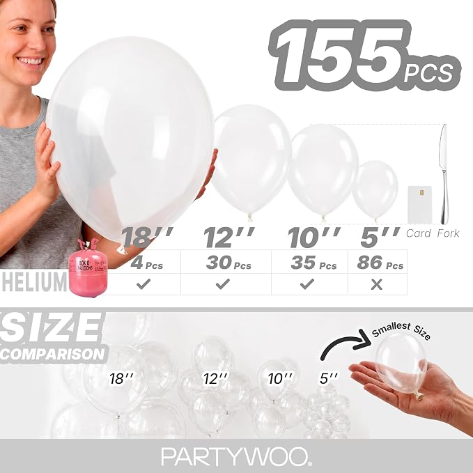 PartyWoo Clear Balloons 155pcs Different Sizes of 18 12 10 5 Inch Transparent - Image 6