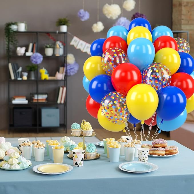 Red Yellow Blue Balloons, 12 Inch Royal Light Blue mattee Red Yellow Confetti - Image 7