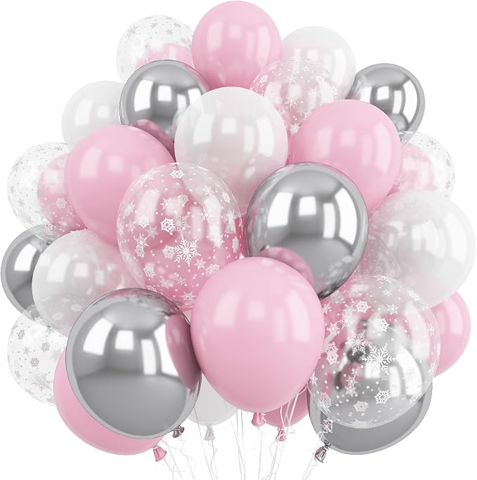 Pink and Silver Balloons, Pastel Light Pink Pearl White Metallic Silver Latex by Froova