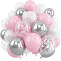 Pink and Silver Balloons, Pastel Light Pink Pearl White Metallic Silver Latex by Froova