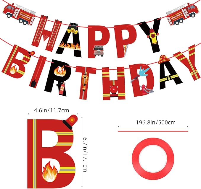 Fire Truck Happy Birthday Banner Fire Engine Rescue Party Sign Firetruck - Image 2