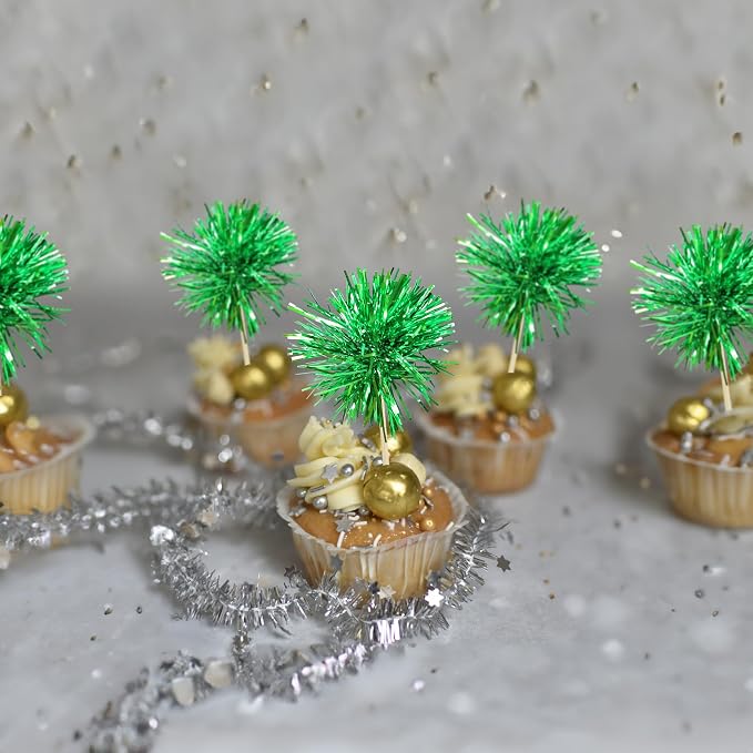 Gyufise 30Pcs Foil Firework Cupcake Toppers Sparkle Tinsel Cake Toppers Tinsel - Image 5