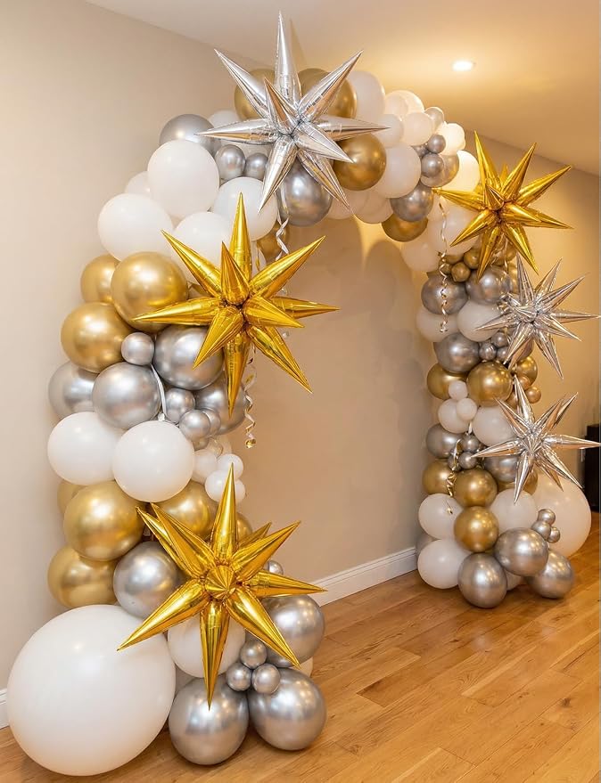 74 PCS Gold Silver Star Balloons Foil, 26 Inch Large Explosion Cone Balloons - Image 5
