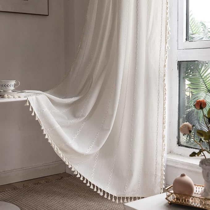 RoomTalks White Modern Farmhouse Textured Curtains by RoomTalks