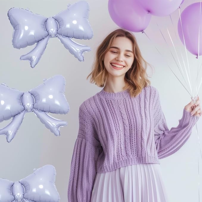 6 Pieces Bow Balloons, Light Purple Metallic Foil Bow Balloon, Big Pastel - Image 2