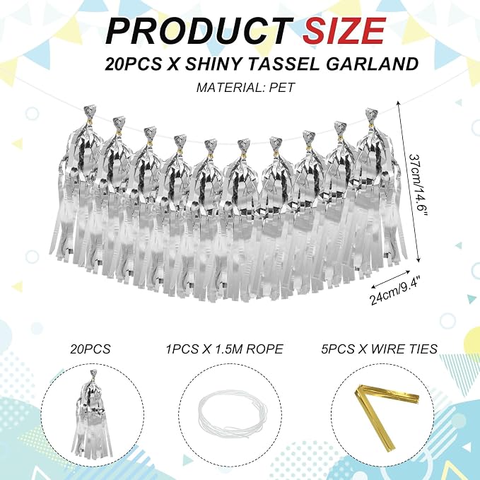 MECCANIXITY 20Pcs Shiny Tassel Garland Banner Tissue Paper - Image 2