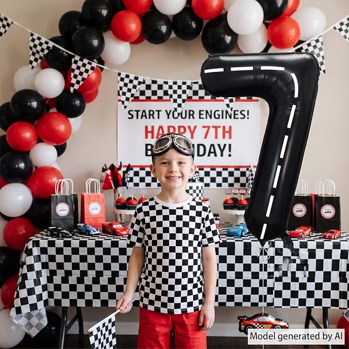Black and White Stripes Number 7 Balloon 40 Inch, Road Style Numeral | - Image 6
