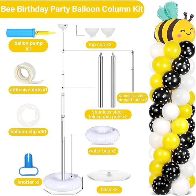 2 Sets Bee Birthday Party Balloon Column Stand Kit - Image 2