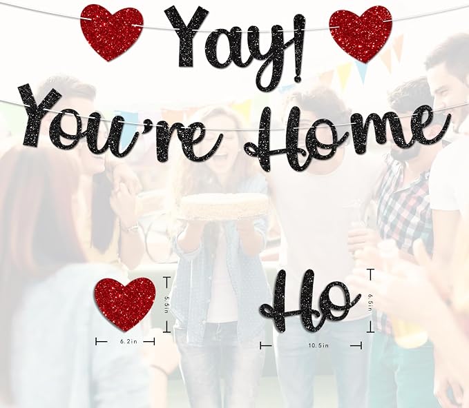 Black Glitter Welcome Home Banner, Yay! You're Home Banner - Image 3