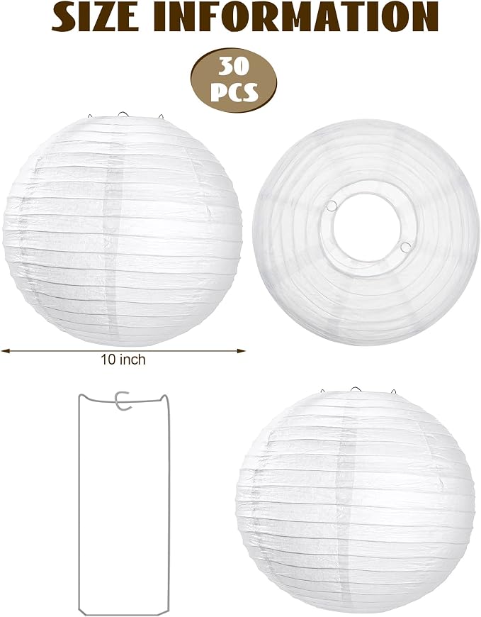Treela 30 Pack White Chinese Japanese Paper Lanterns Decorative Hanging Round - Image 4