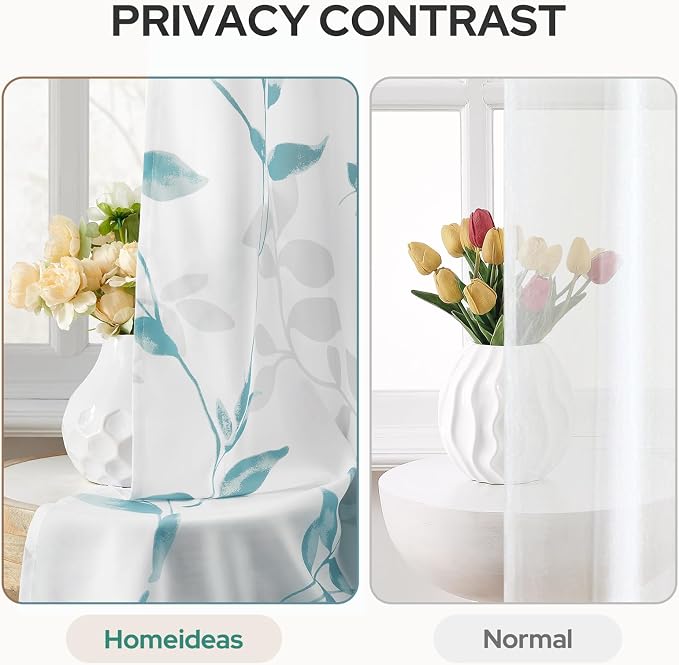 HOMEIDEAS Non-See-Through Teal and White Privacy Sheer Curtains 52 X 84 Inch - Image 3