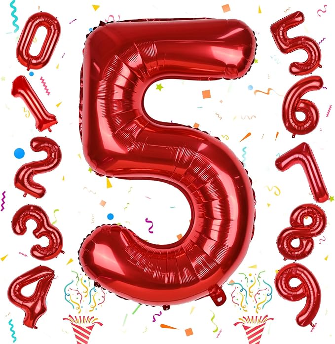 40 Inch Red Number Balloons, Giant Foil Number 5 Balloons by Isndare
