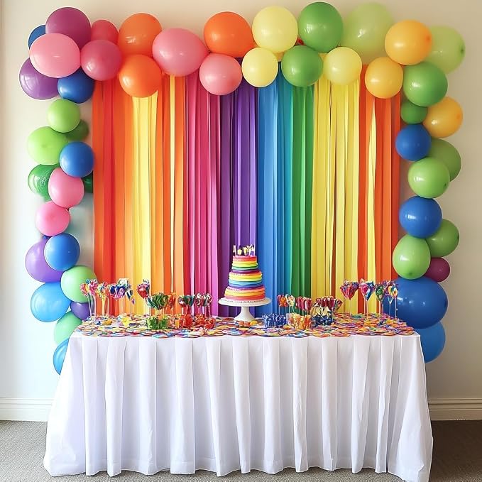 12 Rainbow Streamers, 984ft Pack of Crepe Paper Party Decorations | Each roll - Image 2