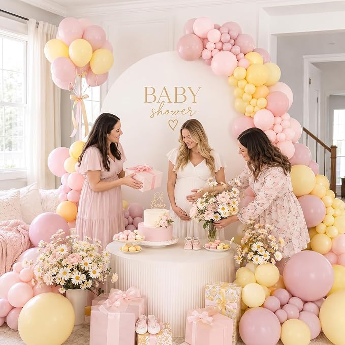 Pink Yellow Balloon, Pastel Light Dusty Pink Yellow Balloon - Image 5