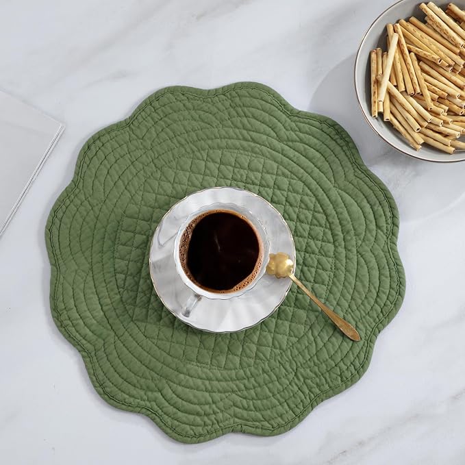 HOMBYS Quilted Placemats Set of 6 Washable Round Placemats - Image 4