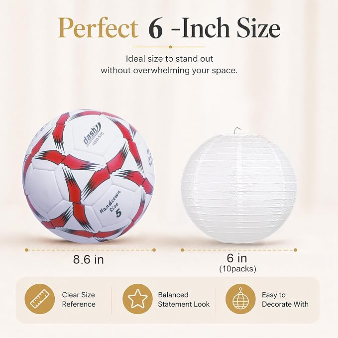 LIHAO 6 Inch White Paper Lanterns, Easy assembly, Hanging décor, Weeding & - Image 2