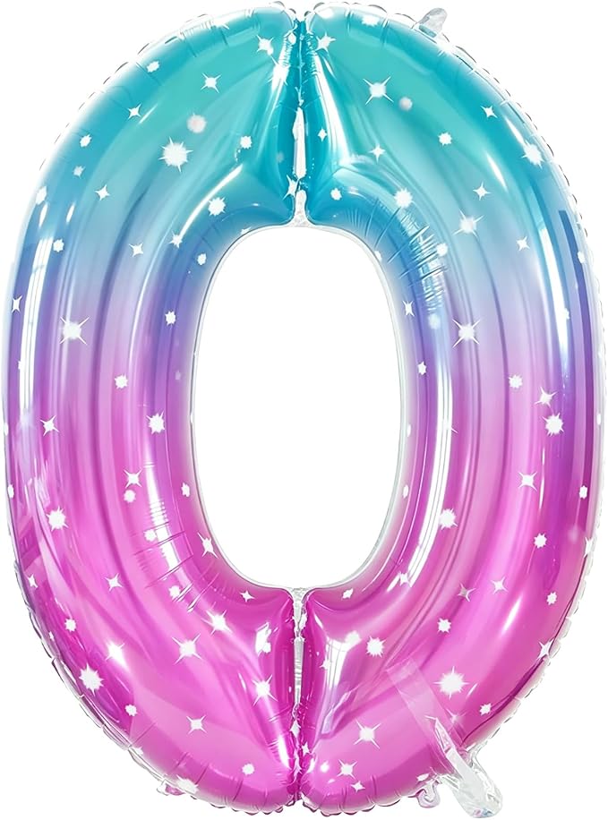 Number 0 Foil Balloon with Crown, 40-Inch Gradient | Gradient star print number by GifloonOfficial