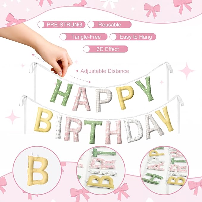 Pre-strung Happy Birthday Banner Sign Reusable Felt Happy Birthday Garland - Image 2