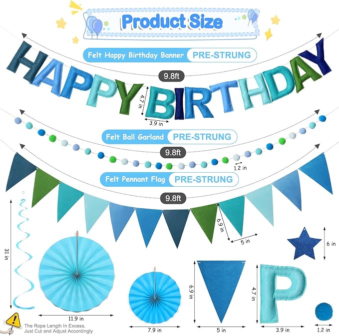 3D Happy Birthday Banner, Pre-Strung Felt Party Decorations | Ready-to-Hang 3D - Image 2