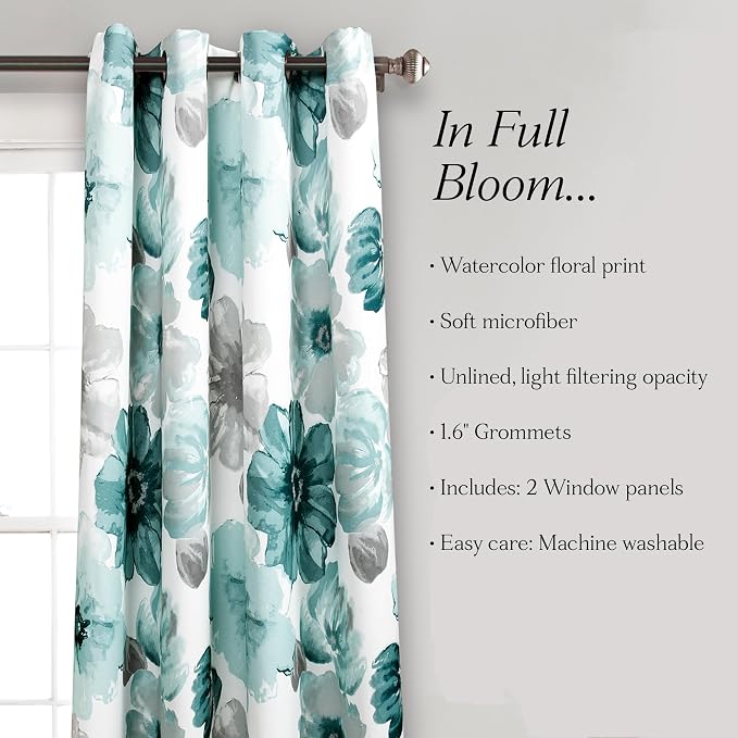 Lush Decor Leah Floral Sheer Window Curtain Panels Pair 52"W x 84"L Blue - Image 7