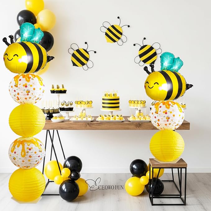 Bee Balloon Stand & Paper Lantern 2 Sets 5.5ft Bees-themed party decoration | - Image 6