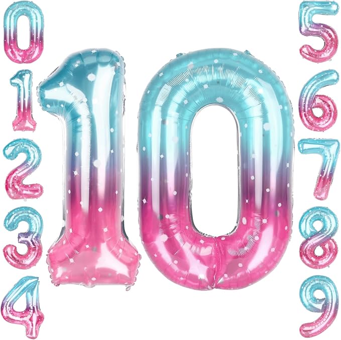 40 Inch Pink Blue Number 10 Balloon, Large Gradient Foil 10 Balloon by Unknown