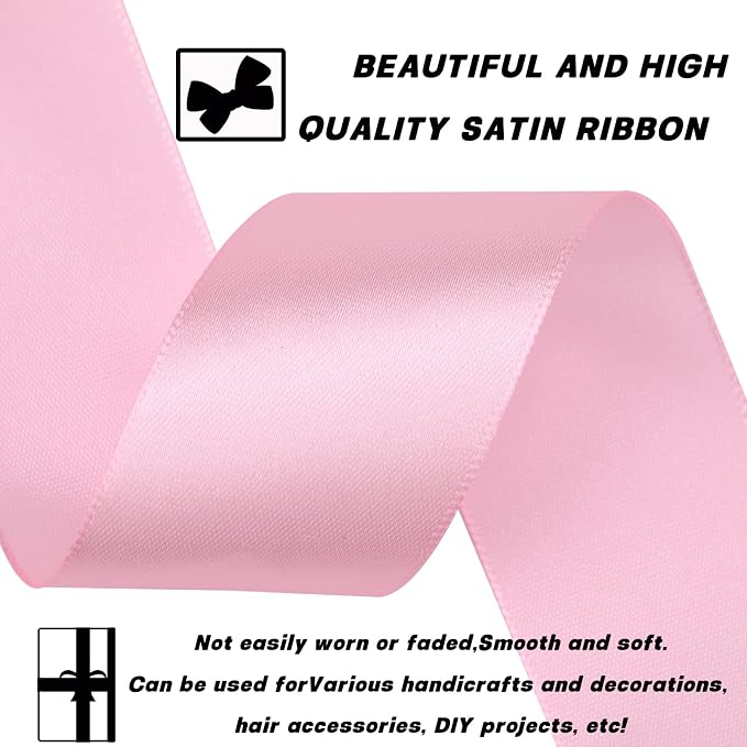 1-1/2 Inch 30 Yards Light Pink Solid Satin Ribbon - Image 3
