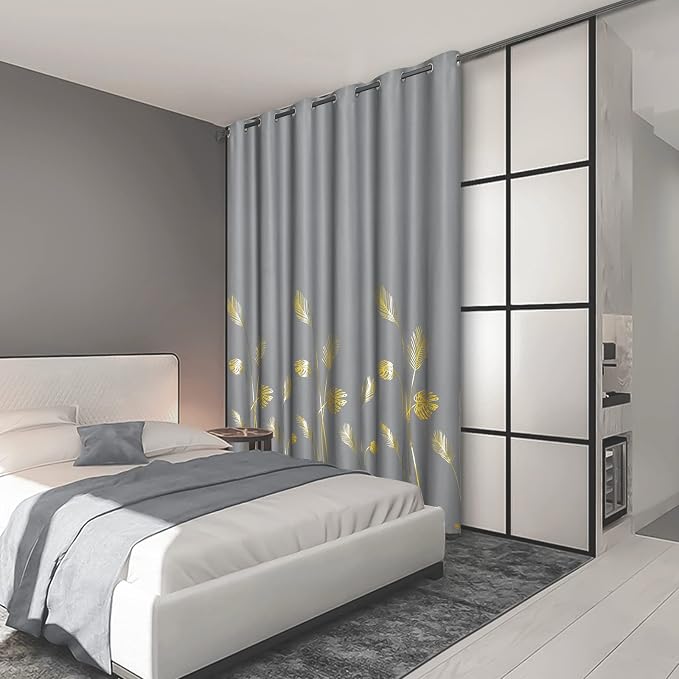 Sliding Glass Door Curtain 80W x 96L Inch Grey and Gold Blackout Curtain Palm - Image 2