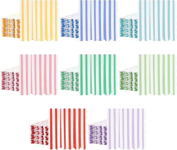 Tenceur 100 Pack Scalloped Pastel Napkins Mixed Stripe Ice Cream 5 x 5 Inch by Tenceur