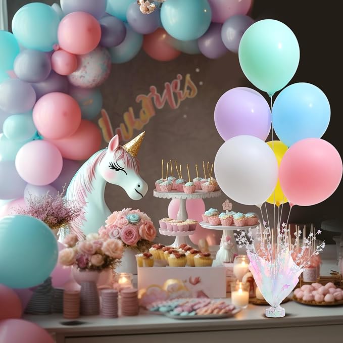 6 Set Pastel Birthday Decorations Rainbow Party Table Balloons Centerpiece - Image 5