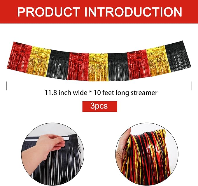 BEISHIDA Black Gold Fringe Garland Banner 30ft Wall Tinsel Foil Streamers | - Image 2