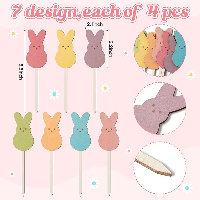 TICIAGA 28PCS Easter Wooden Picks Decorations - Image 2