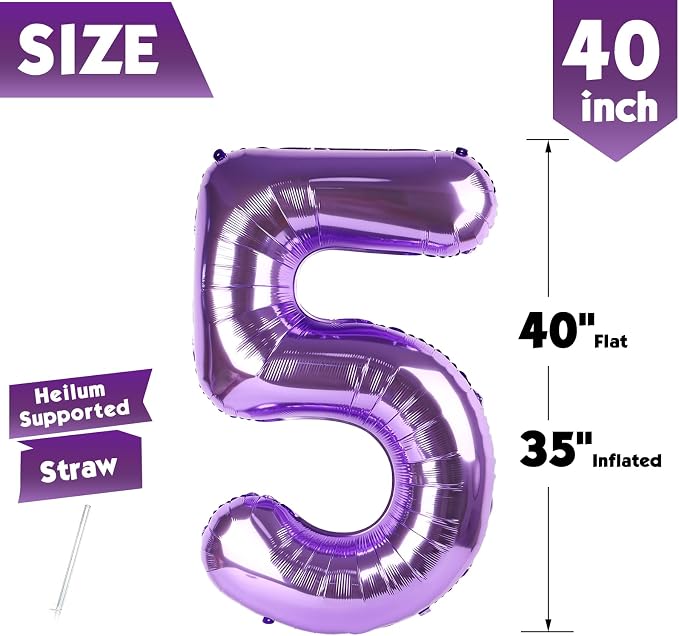 40 Inch Purple Number 5 Balloon Birthday Party Decorations - Image 5