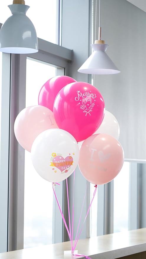 Paready Mother's Day Balloons Set, 12 Inch Helium Light Hot Pink White Latex - Image 6
