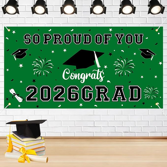 Graduation Decorations 2026 Green Graduation Banner 66.1" x 33.8" Graduation by Yunfan