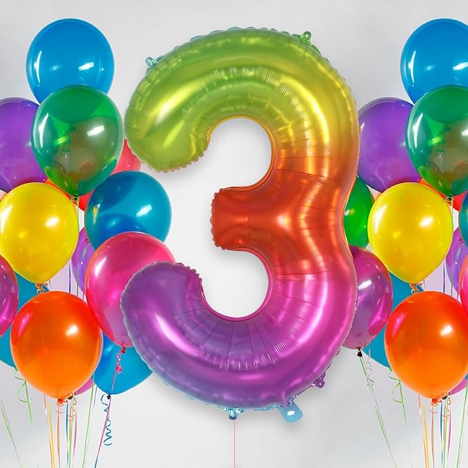 Rainbow Number 3 Balloon 40 Inch, Big Large Foil Number Balloons, Gradient - Image 2