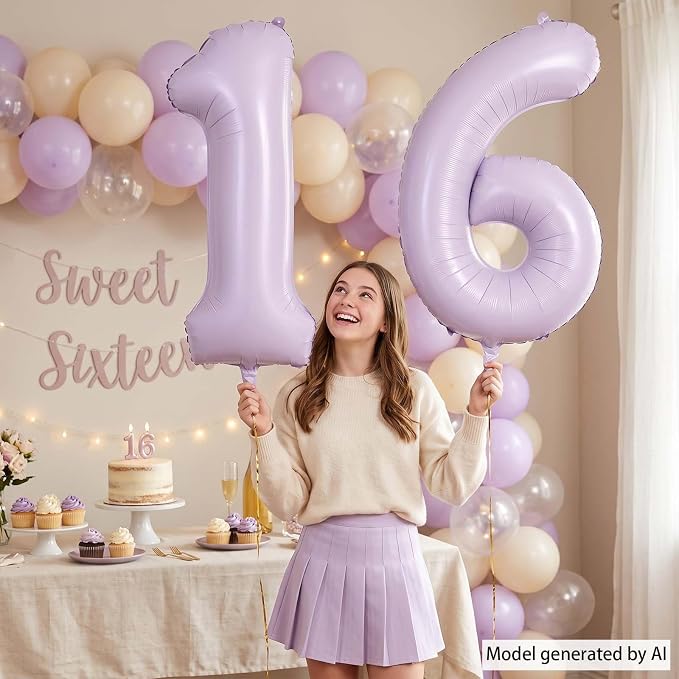 Cream Purple Number 16 Balloon 40 Inch, Pastel Numeral - Image 2